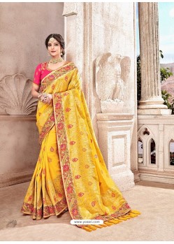 Yellow Dolla Pure Viscos Embroidered Party Wear Saree