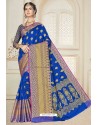 Dark Blue Designer Banarasi Silk Party Wear Sari