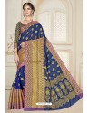 Navy Blue Designer Banarasi Silk Party Wear Sari