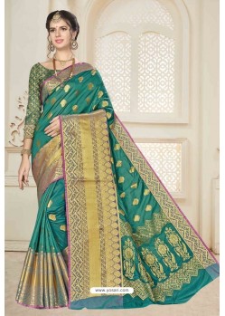 Teal Designer Banarasi Silk Party Wear Sari