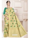 Pretty Cream Designer Banarasi Silk Party Wear Sari