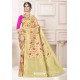 Cream Designer Banarasi Silk Party Wear Sari