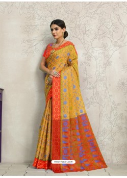 Yellow Designer Silk Party Wear Sari
