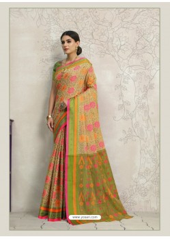 Beige Designer Silk Party Wear Sari