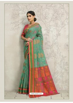 Aqua Mint Designer Silk Party Wear Sari