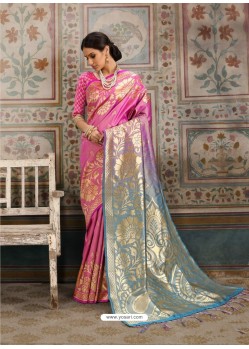 Light Pink Designer Fancy Silk Party Wear Sari