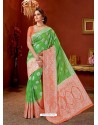 Green Designer Fancy Silk Party Wear Sari With Zari Work