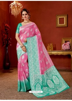 Light Pink Designer Fancy Silk Party Wear Sari With Zari Work