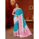 Turquoise Designer Fancy Silk Party Wear Sari With Zari Work