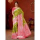 Parrot Green Designer Fancy Silk Party Wear Sari With Zari Work