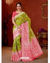 Parrot Green Designer Fancy Silk Party Wear Sari With Zari Work