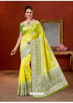 Lemon Designer Fancy Silk Party Wear Sari With Zari Work