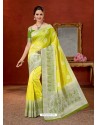 Lemon Designer Fancy Silk Party Wear Sari With Zari Work