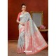 Grey Designer Fancy Silk Party Wear Sari With Zari Work