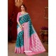 Teal Blue Designer Fancy Silk Party Wear Sari With Zari Work