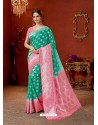 Jade Green Designer Fancy Silk Party Wear Sari With Zari Work