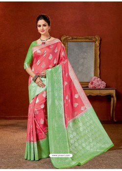 Peach Designer Fancy Silk Party Wear Sari With Zari Work