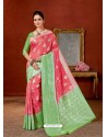 Peach Designer Fancy Silk Party Wear Sari With Zari Work