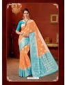 Orange Designer Fancy Silk Party Wear Sari With Zari Work