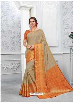 Taupe Glossy Silk Party Wear Sari