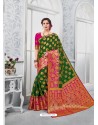 Forest Green Glossy Silk Party Wear Sari