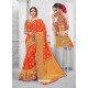 Orange Glossy Silk Party Wear Sari