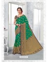 Jade Green Glossy Silk Party Wear Sari