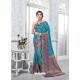 Turquoise Glossy Silk Party Wear Sari