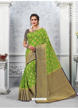 Green Glossy Silk Party Wear Sari
