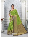 Green Glossy Silk Party Wear Sari