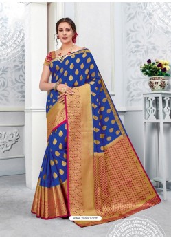 Dark Blue Glossy Silk Party Wear Sari