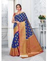 Dark Blue Glossy Silk Party Wear Sari