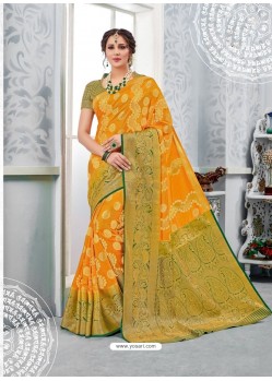 Yellow Glossy Silk Party Wear Sari