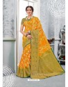 Yellow Glossy Silk Party Wear Sari