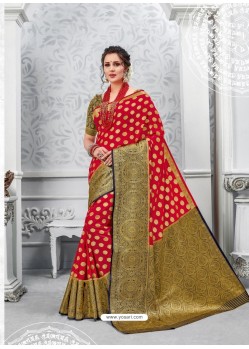Red Glossy Silk Party Wear Sari