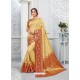 Cream Glossy Silk Party Wear Sari