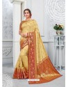 Cream Glossy Silk Party Wear Sari