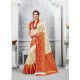 Off White Glossy Silk Party Wear Sari