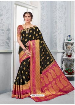 Black Glossy Silk Party Wear Sari