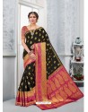 Black Glossy Silk Party Wear Sari