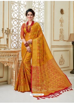 Mustard Fancy Silk Party Wear Sari With Zari Work