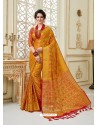 Mustard Fancy Silk Party Wear Sari With Zari Work