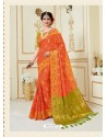 Orange Fancy Silk Party Wear Sari With Zari Work