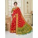 Red Fancy Silk Party Wear Sari With Zari Work