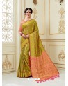 Green Fancy Silk Party Wear Sari With Zari Work