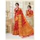 Red Fancy Silk Party Wear Sari With Zari Work