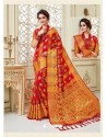 Red Fancy Silk Party Wear Sari With Zari Work