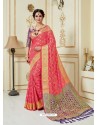 Peach Fancy Silk Party Wear Sari With Zari Work