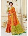 Orange Fancy Silk Party Wear Sari With Zari Work