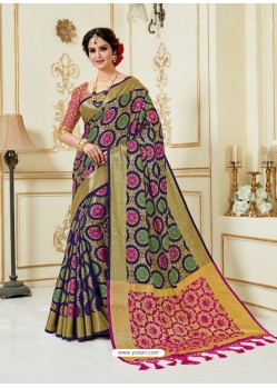 Multi Colour Fancy Silk Party Wear Sari With Zari Work